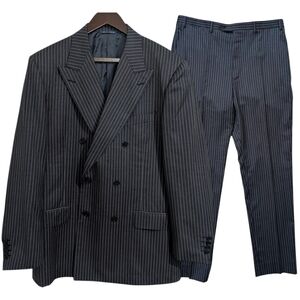 Canali Italy Double Breasted Pinstripe Suit | Grayish Blue US 42L / 36W